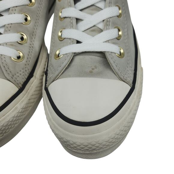 Converse Shoes Womens 8.5 Platform Gray Leather Gold Low Tops Grunge Preppy - Picture 9 of 15